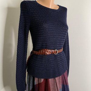 Banana Republic Navy blue Woven Cotton Blend Sz SP Heavy Weight Crew Neck Top